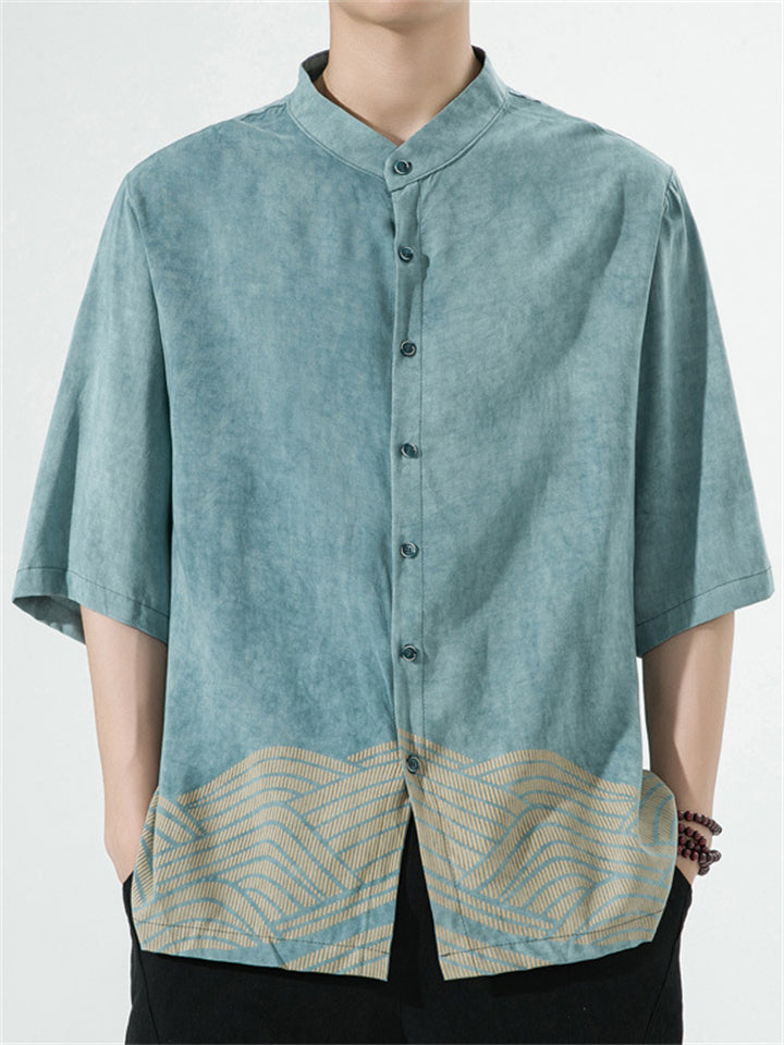 Men's Summer Print Stand Collar Half Sleeve Shirts