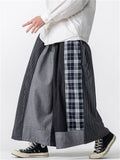 Men's Casual Plaid Stripe Patchwork Wide Leg Cropped Pants