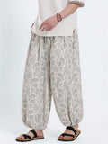 Mens Summer Ice Silk Paisley Print Loose Fit Harem Pants