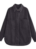 Women's Autumn Solid Color Loose Lapel Long Sleeve Cardigan Denim Shirts
