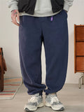 Men Fleece Drawstring Elastic Waist Loose Fit Joggers Sweatpants