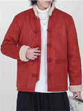 ‌Men's Chinese Vintage Style Suede Loong Printed Thermal Lined Coats