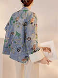 Women Cotton Sequined Embroidered Flower Denim Design Jacket
