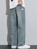 Men's Vintage Wide Leg Vertical Striped Relaxed Fit Jeans