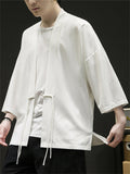Men's Chinese Zen Style Solid Color Cardigan Shirt