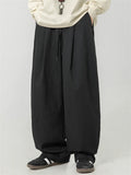 Men's Retro Solid Color Drawstring Wide Leg Scimitar Cargo Pants