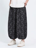 Mens Summer Ice Silk Paisley Print Loose Fit Harem Pants