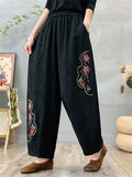 Women's Ethnic Style Floral  Embroidered Elastic Waist Bloomers Pants