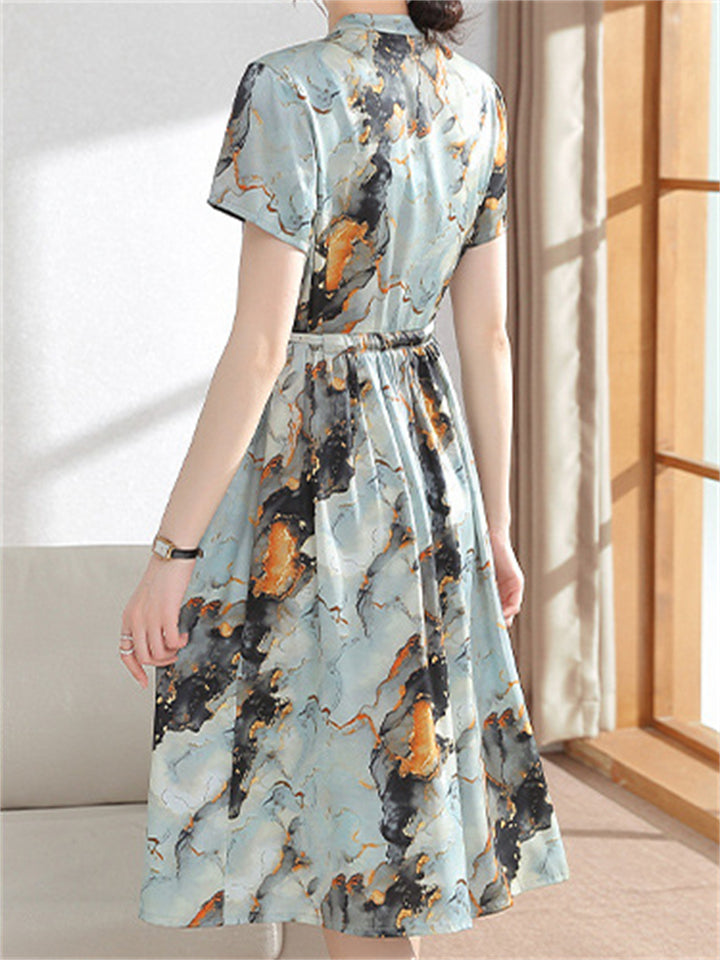 Women's Summer Print Short Sleeve Tie-waist Dress