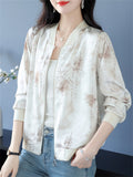 Chinese Style Women's Bamboo Hanzi Print Long Sleeve Jacket