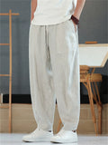 Mens  Summer Linen Loose Fit Drawstring Wide Leg Carrot Pants