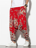 Chinese Style Fan & Dragon Print Harem Pants