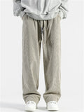 Mens Casual Corduroy Wide Leg Drawstring Pants