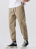 Men Cotton Blend Joggers Drawstring Elastic Waist Tapered Cargo Pants