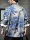 Men's Cool Chinese Style Leaves Print Stand Collar Tang Suit Shirts