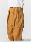 Men's Retro Solid Color Drawstring Wide Leg Cargo Pants