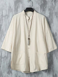 Men's Summer Simple Stand Collar Button Up Half Sleeve Shirts