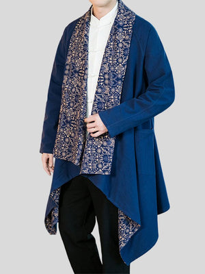 Men's Ethnic Style Print Reversible Irregular Hem Jacket