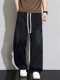 Men Plus Size Drawstring Wide Leg Jeans Elastic Waist Baggy Cargo Denim