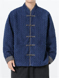 Men's Winter Plush Contrast Color Button Up Long Sleeve TangSuit Jackets