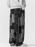 Japanese Style Retro Loose Wide Leg Patchwork Jeans for Men