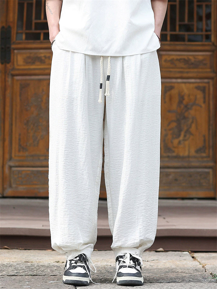 Men's Chinese Style Summer Textured Drawstring Harem Jogger Pants