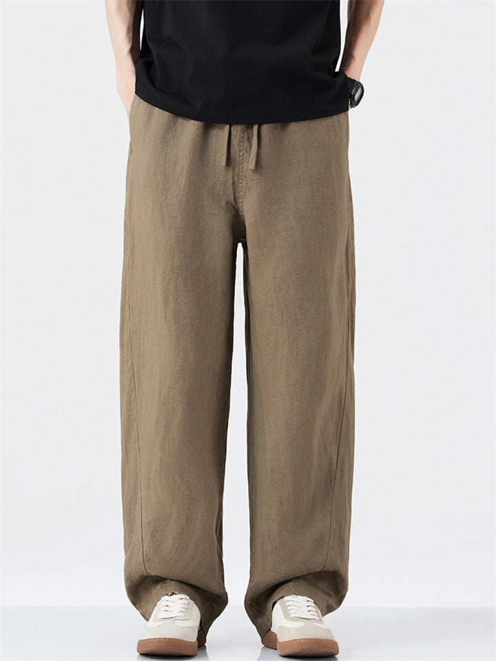 Men's Japanese Style Loose Fit Casual Cotton Linen Wide Leg Pants
