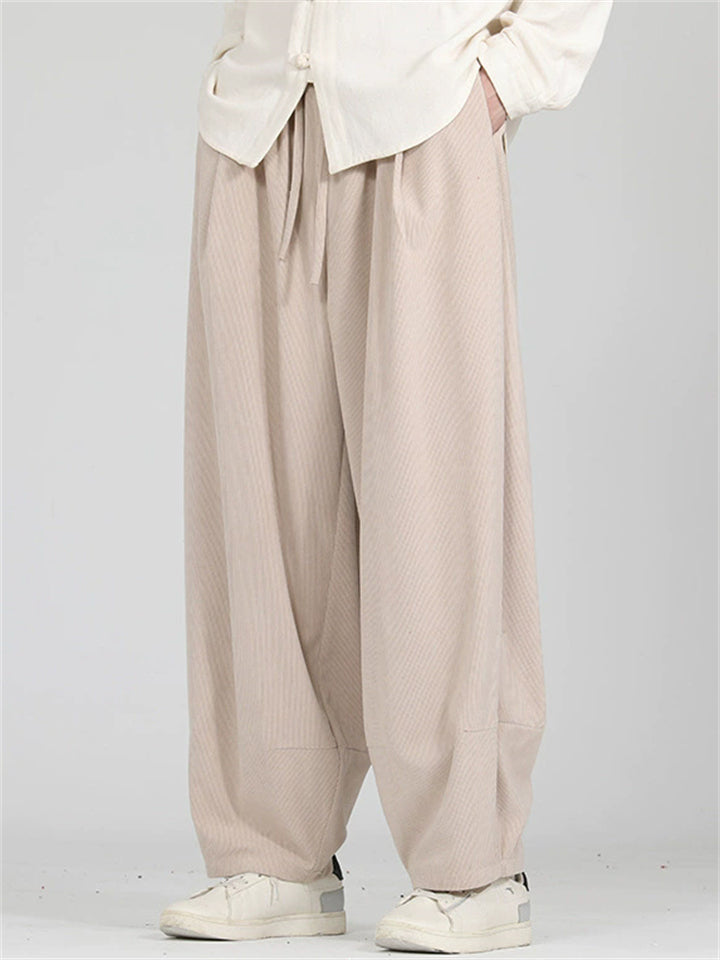 Men's Casual Cozy Solid Color Wide Leg Elastic Waist Corduroy Pants