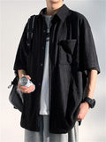 Summer Texture Print Button Up Half Sleeve Shirt for Men