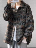 Plus Size Loose Long Sleeve Geometry Print Jackets for Men
