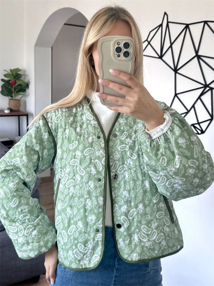 Women's Casual Print Waist Length Cotton-padded Jacket