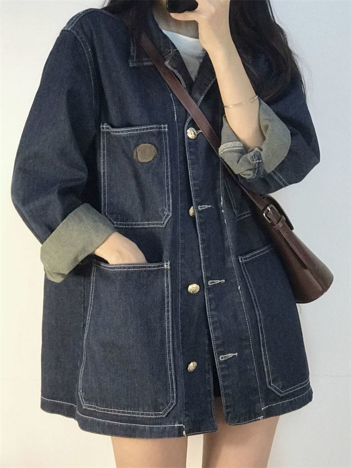 Women's Korean Style Casual Pockets Denim Jacket