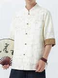Chinese Style Men's Texture Stand Collar Half Sleeve Shirts
