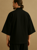 Men's Cool Japanese Style BatWing Sleeved Black Kimono Shirt