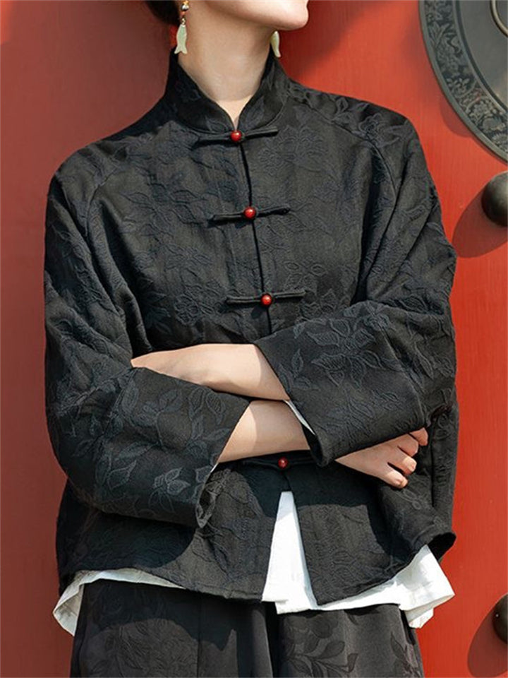 Women's Elegant Stand Collar Mandarin Button Tang Suit Shirt