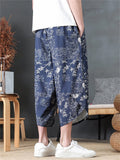 Mens Summer Floral Print Loose Wide Leg Capri Harem Pants