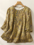 Women's Summer Casual Floral Print Embroidery 3/4 Sleeve Shirt