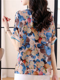Comfy Elegant Summer Chiffon O-Neck Short Sleeve Shirt for Women