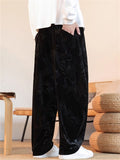 Men's Autumn Chinese Style Loong Pattern Velvet Wide Leg Pants