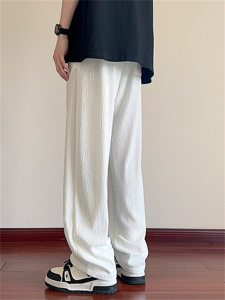 Men's Summer Drawstring Textured Loose Fit Wide Leg Pants