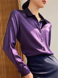 Ladies' Elegant Autumn OL Style Solid Color Long-sleeve Satin Shirts