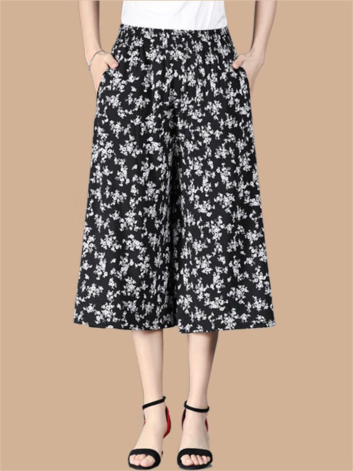 Women's Floral Print Wide Leg Palazzo Pants Elastic Waist Summer Trousers