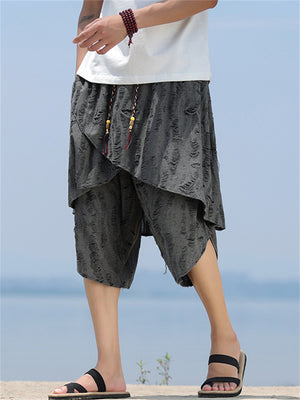 Men's Summer Ripped Asymmetric Capri Pants