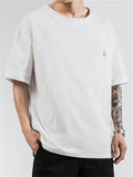 Men's Casual Solid Color Embroidery Loose Short Sleeve T-Shirt