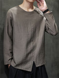 Men's Retro Solid Color Comfy Long Sleeve Round Neck Shirt