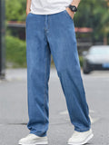 Men Summer Straight Leg Jeans Regular Fit Wash Denim Pants