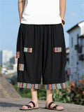 Men's Chinese Ethnic Style Patchwork Baggy Wide Leg Shorts