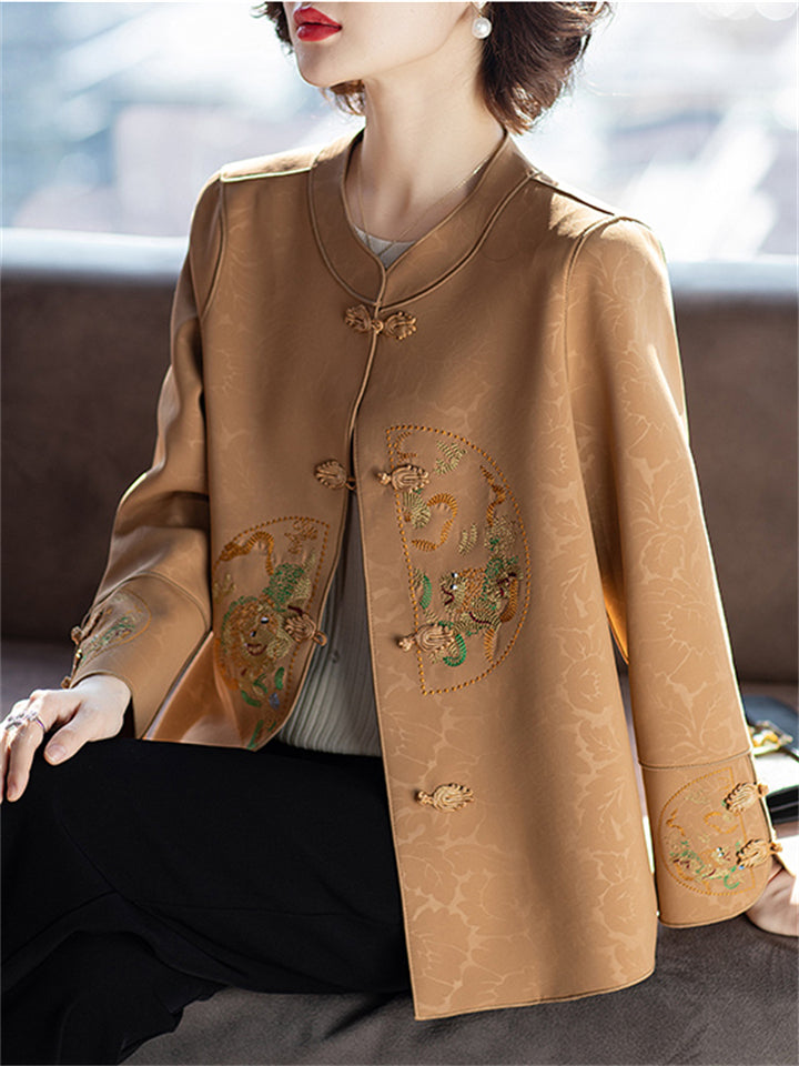 Women's Chinese Style Birds Crochet Long Sleeve Jacket