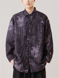 Chinese Style Men's Plum Blossom Hanzi Print Lapel Long Sleeve Shirts