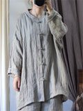 Retro Loose Linen Stand Collar Distressed Textured Shirt for Women
